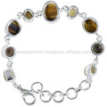 Rutileted Quartz Tiger Eye Citrine & Smoky Quartz with 925 Silver Chain Bracelet for All Time Wear